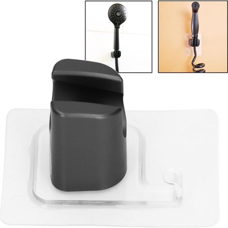 [Soporte para cabezal de ducha] Soporte para cabezal de ducha con adhesivo transparente, resistente al agua y de alta calidad, fabricado en ABS negro mate, para uso en el baño y el hogar. (1/5)