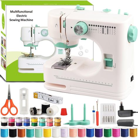 Mini machine à coudre pour enfants – Kit de couture compact avec 12 points intégrés, double contrôle de vitesse et pédale  Kit d'accessoires complet pour débutants, bricolage à la maison (1/5)
