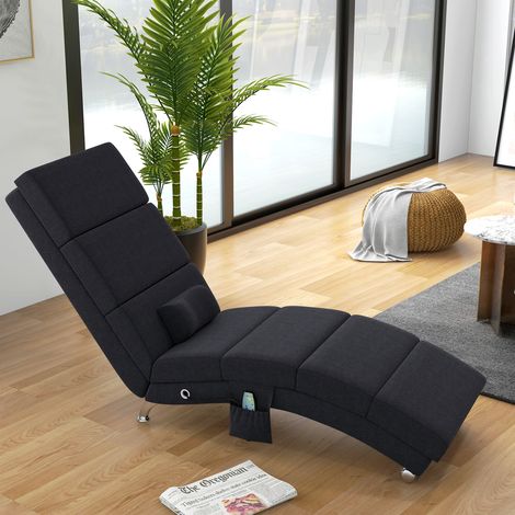 massant et chauffant avec télécommande 56 x 168 x 84 centimètres noir, Fauteuil relax chaise longue de relaxation ergonomique (1/4)