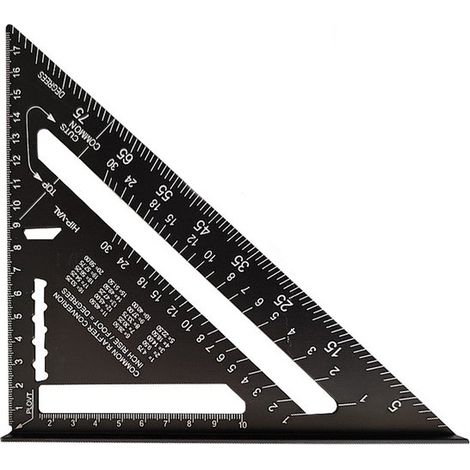 Équerre de charpentier 180 mm - Règle en aluminium - Équerre de charpentier triangulaire 45/90 degrés - Outil de mesure de haute précision - Pour charpentier, couvreur, ingénieur - Zwart (1/5)