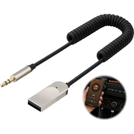 Adaptateur Jack Bluetooth 5.4 pour Voiture Récepteur Aux 3.5mm et USB pour Autoradio Enceinte Haut Parleur Amplificateur, Appel Mains Libres,Adaptateur auxiliaire Bluetooth 5.4 (Gris Foncé) (1/5)