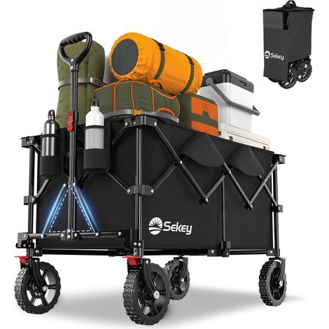 Sekey 200L 200KG Bollerwagen Faltbarer Bollerwagen Handwagen mit 17x4 cm Reifen, Schwarz