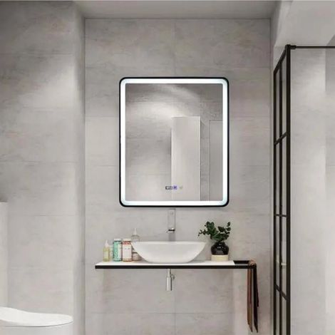 Miroir LED Rectangulaire 70x90 Desembuage Cadre Noir (1/4)
