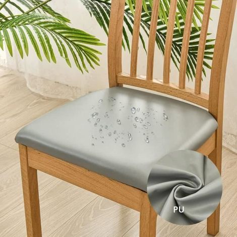 Housses de Siège de Chaise, Lot de 6 Housse de Chaise Faux Cuir Stretch Étanche Universelle Amovible Housse Assise Chaise, Gris (1/4)
