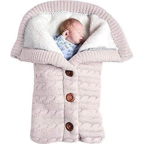 Sac de couchage bébé poussette tricoté, doudou moelleux chaud, gigoteuse en velours douce, enveloppe emmaillotage à manches amovibles, couverture tricotée pour nourrisson nouveau-né (1/5)