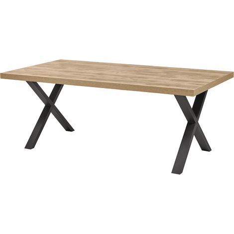 CEDRA - Table 200cm Aspect Bois Piètement X Métal Poudré Noir (1/3)