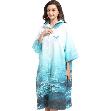 Peignoir de plage à capuche, poncho de bain double face en peluche avec fermeture éclair, peignoir de plage pour se changer après le surf (1/5)