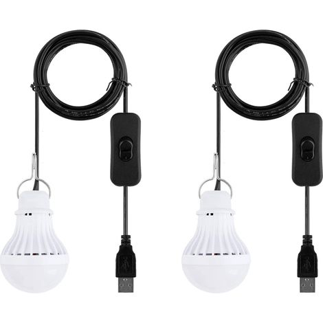 Lot de 2 lampes USB, lanternes de camping LED USB avec câble USB extra long de 2,4 m, idéales pour les stations d'alimentation portables, panneaux solaires et batteries externes, blanc chaud. (1/5)