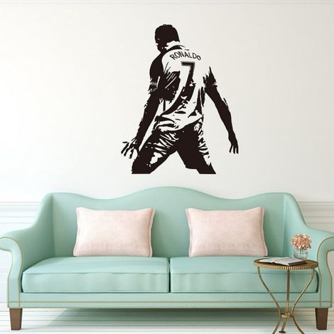 Décor mural autocollant silhouette Cristiano Ronaldo football, sticker vinyle découpé pour chambre étudiante, dortoir, salon, pièce unique, décoration murale 180cm (1/4)