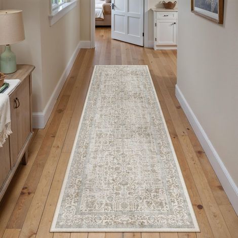 Vintage Tapis Couloir 60x240cm Taupe Lavable en Machine Rug Cuisine,Chambre Enfant Rugs, Descente de Lit,AntidéRapant Carpet,Mangerd Carpets,Interieur Doux Poil Ras,Bureau (1/5)