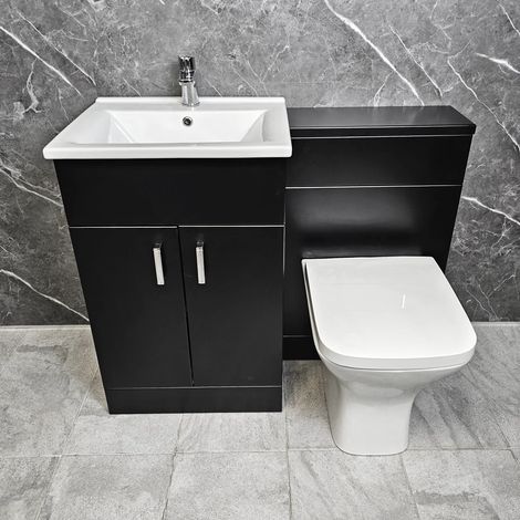 Basin Unit and Toilet Vanity Suite 1050mm Black with Chrome Handles Tess, Without Tap (1/5)