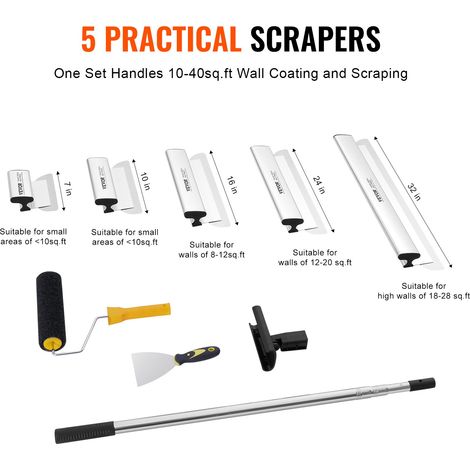 Kit lames d'écumage pour cloisons sèches, lames d'écumage 178/254/356/406/610 mm manche d'extension 862-2072 mm, couteau inox pour… (1/5)