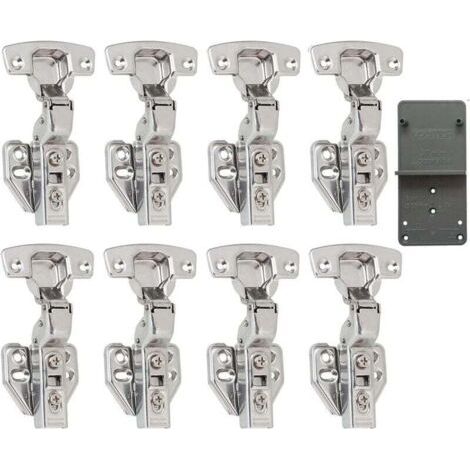 110 Degré Clip Rentrant 35mm Soft Close Charnieres avec Amortisseur Hydraulique Fermeture Automatique Charnière à Amorti pour Armoires de Porte Cuisine Lot de 8