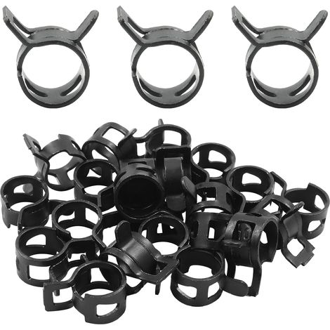 Paquete de 20 abrazaderas de resorte con un diámetro interior de 10 mm, clips de fijación para mangueras de combustible (aptas para mangueras de combustible, agua y ventilación), color negro.