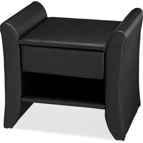 MEUBLER DESIGN Table De Chevet Nova - Table De Nuit - Design - Noir, Polyuréthane, Rectangulaire, Style Contemporain, 47 x 37 x 44 cm (1/2)