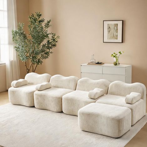 Canapé d'angle 4 places beige modulaire avec pouf 384 cm (1/5)