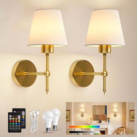 Set mit 2 wiederaufladbaren, batteriebetriebenen Wandleuchten für den Innenbereich mit Fernbedienung, kabellose Wandleuchte für das Schlafzimmer, 3 Farbtemperaturen, 8 RGB-Farben mit einstellbarer Hel (1/4)