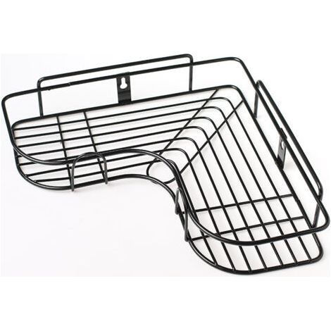 Étagère d'angle triangulaire en fer forgé noir pour salle de bain, sans perçage, comprend 2 feuilles adhésives et un crochet simple, rangement d'angle pour toilettes, aucun perçage nécessaire (1/5)