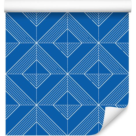 Carta da parati con motivo geometrico a rombi, blu, con dettagli raffinati, 50x1000 cm (1/5)