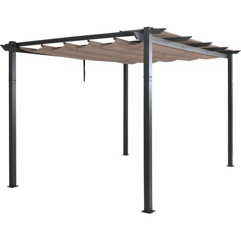 Pergola de jardin aluminium 3x4 m avec toit coulissant UV50+ pavillon de terrasse robuste couleur taupe 040009578