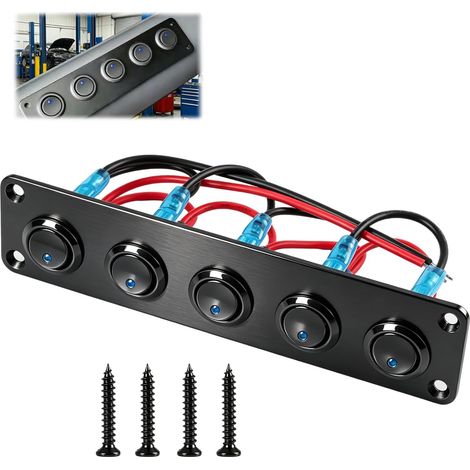 5 Gang Panneau Interrupteurs à Bascule Étanche avec LED Bleue,Contrôle Centralisé 12V/24V pour Voiture, Marine, Camping-car,Durabilité ABS Aluminium, Montage Polyvalent avec Vis en Acier Inoxydable (1/5)