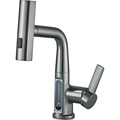 Grifo de lavabo, luz LED, cabezal rociador extraíble, pistola rociadora gris. (1/2)