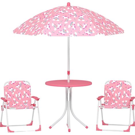 Ensemble de Table et Chaises de Jardin pour Enfants, Design Pliable, Style Moderne, Rose (1/2)