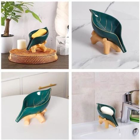 Boite Savon Non spcifi Forme de Feuille Cramique Vert 11.513.512CM vert vert PORTE SAVON (1/4)