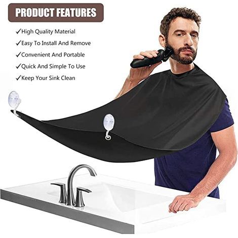 Tablier A Barbe Homme, Bavoir Rasage, Barbe Récupérateur Poil, Tablier à Barbe pour Barbe, Cape de Rasage pour Cheveux, Accessoire Protection Tondeuse avec 2 Ventouses, Gardez le Lavabo Propre (1/5)