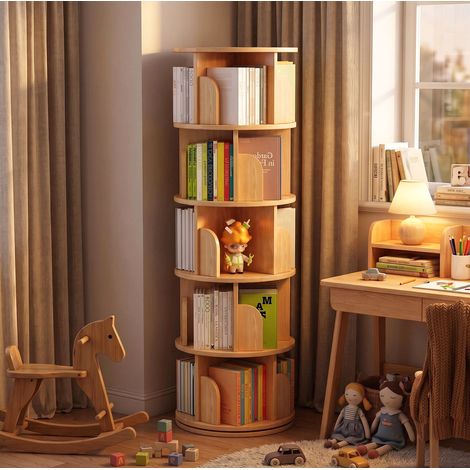 Mueble de almacenamiento giratorio 360° 46 x 46 x 157 cm en MDF efecto madera HAVRYA (1/5)