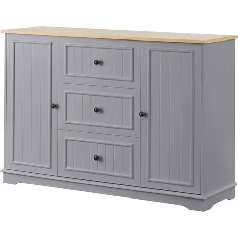 Aparador buffet de MDF gris con 3 cajones y 2 puertas, 126 x 40 x 86 cm HOMVRA (1/4)