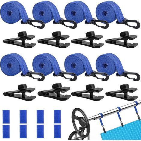 Avvolgitore per piscina - Fasce di mantenimento - Set da 8 fasce di fissaggio e pinze - Accessori per sistema di avvolgimento mobile - Film solare mobile per teli da piscina (blu) (1/5)