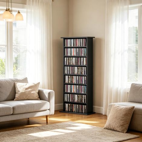 Meuble de rangement CD/DVD noir – 360 CD / 185 DVD, 6 étagères réglables (1/5)