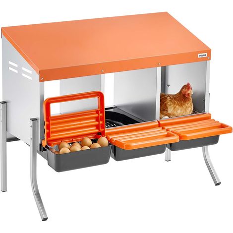 Pondoir à Poules 3 Compartiments Nichoir à Poule Acier Galvanisé et Plastique Haute Résistance pour Différentes Races de Poules, avec Pieds de Support Espace Ponte Spacieux, 79,5x52,5x67,5 cm (1/5)