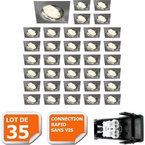Lot de 35 spot encastrable orientable LED carré alu brossé GU10 230V eq. 50W blanc chaud (1/5)