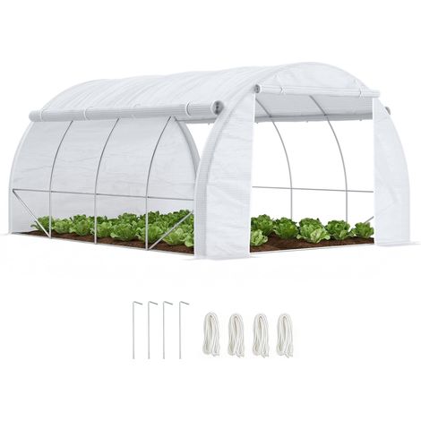 Serre de jardin serre tunnel 12 m² avec porte, parois latérales enroulables 8 fenêtres acier PE 4 x 3 x 2 m blanc