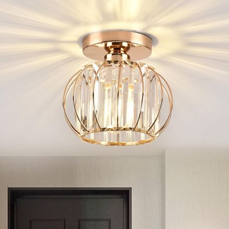 Lustre en cristal, petit lustre semi-encastré pour couloir, entrée, cuisine, chambre, salle à manger, salon, bar (doré) (1/4)