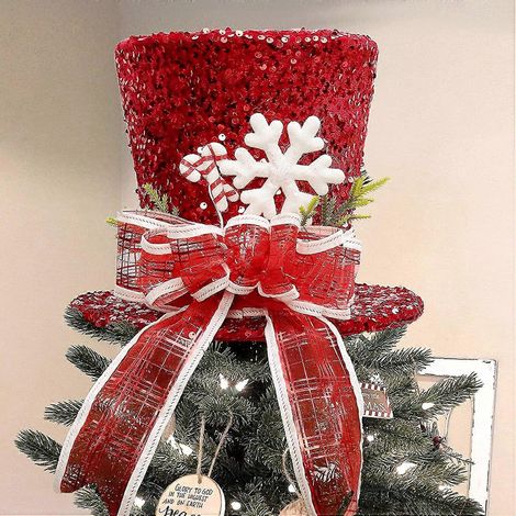 Christbaumspitze, roter, glänzender Pailletten-Zylinder als Christbaumspitzendekoration (rot) (1/5)