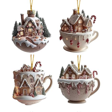 Acrylique neige pain d'épices maison décoration, Coffee ventouse décoration pour le sapin sac à dos Keychain,E (1/5)