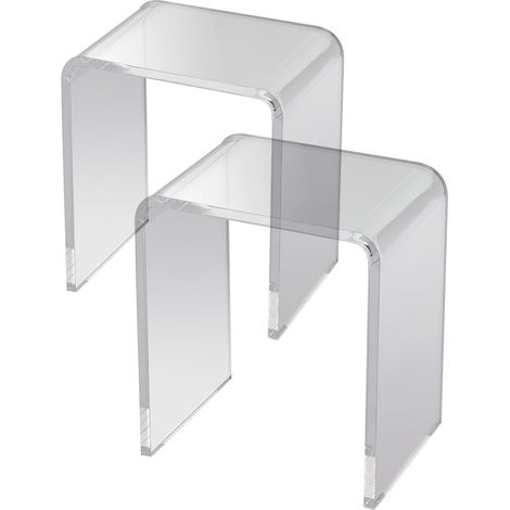 Lot de 2 tables d appoint acrylique transparentes en forme de C plateau Lucite boissons collations salon bureau (1/5)