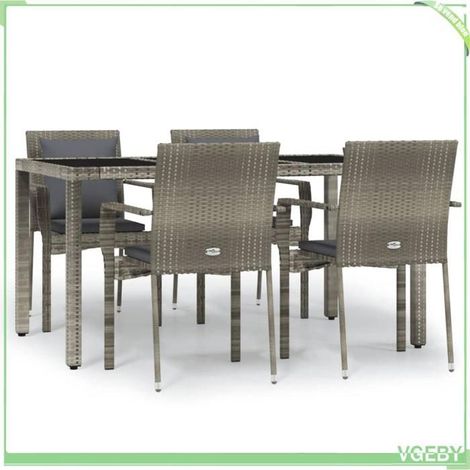 Ensemble à manger de jardin 5 pcs - FAFEICY - 3157959 - Résine tressée gris - Coussins rembourrés - Table 150x90x75 cm (1/5)