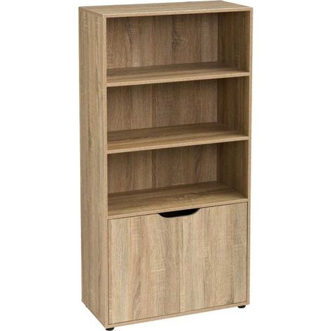 Étagère bibliothèque bois MDF 3 étagères ouvertes – Placard 2 portes – Dimensions 59x29x119 cm – Style élégant pour rangement – Lolahome
