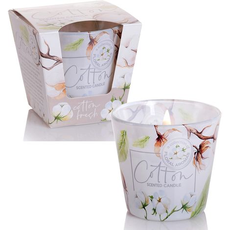 Lot de 2 bougies parfumées, photophores en verre, parfum cotton, 8 x 8 x 8 cm, 115 g par bougie, blanc (1/4)