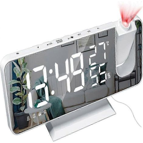 Réveil double de style projecteur avec finition miroir, doté d'une fonction snooze, d'une gradation automatique et d'une radio FM 32 kHz, blanc. (1/5)