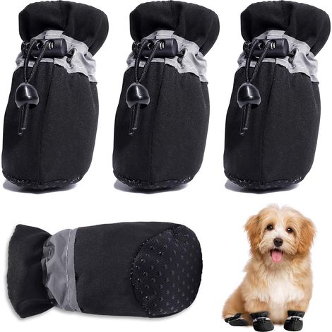 Set mit 4 Paar Hundeschuhen, schwarze, rutschfeste Stiefel