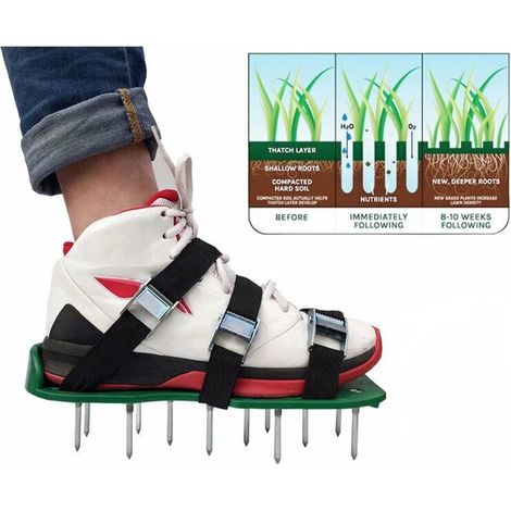 Jardin Pelouse AéRateur Chaussures Sandale AéRation de Spike Paire de Grass Vert Outil à Pointes Lache Chaussures de Sol Noir 30 X 13CM (1/5)