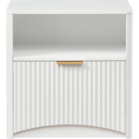 Mesita de noche con cajón y tirador dorado, blanco, 58 x 38 x 60 cm (1/5)