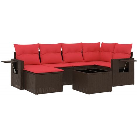 Maison Exclusive - 7-teiliges Gartensofa-Set mit Kissen, braun, P