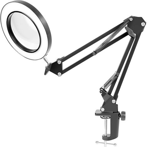 Lupa De Aumento Con Luz Y Abrazadera - Aumento 10x - Lente De Vidrio De 4,3 Pulgadas - 3 Modos De Color Regulables - Negro - Para Costura Electrónica Lectura (1/5)