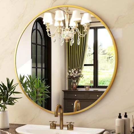 Miroir mural décoratif rond de 91 cm (36 po) avec cadre en aluminium (1/2)